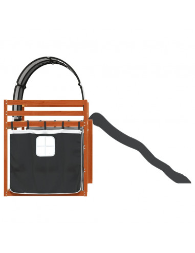 Letto a Castello con Scivolo e Tende Bianco e Nero 90x200 cm