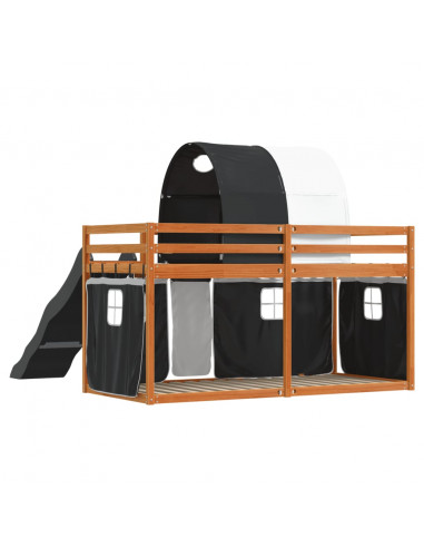 Letto a Castello con Scivolo e Tende Bianco e Nero 90x200 cm