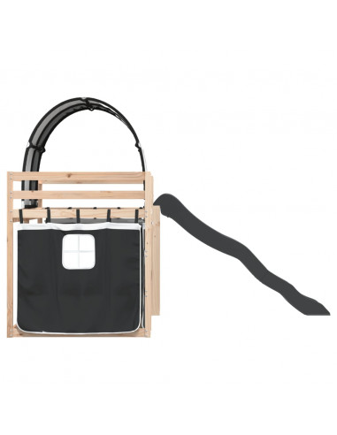 Letto a Castello con Scivolo e Tende Bianco e Nero 90x200 cm