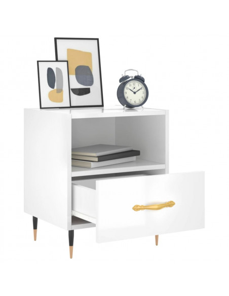 Comodino Bianco Lucido 40x35x47,5 cm in Legno Multistrato