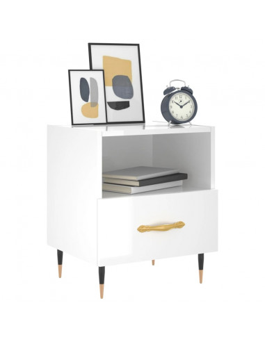 Comodino Bianco Lucido 40x35x47,5 cm in Legno Multistrato