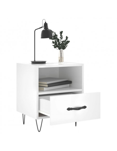 Comodino Bianco Lucido 40x35x47,5 cm in Legno Multistrato