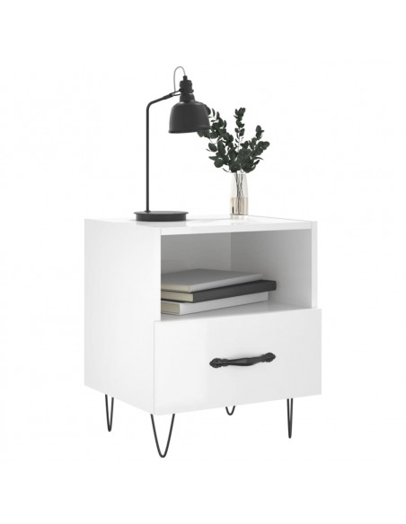Comodino Bianco Lucido 40x35x47,5 cm in Legno Multistrato