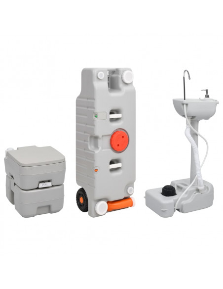 Set Toilette Portatile Campeggio Supporto Lavamani Tanica Acqua
