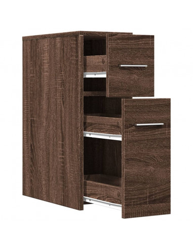 Armadietto da Bagno Stretto con Ruote Rovere Marrone Truciolato