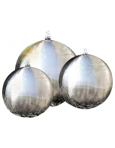 Fontane da Giardino a Sfera 3 pz con LED in Acciaio Inox 30 cm