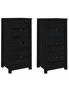 Credenze 2 pz Nere 40x35x80 cm in Legno Massello di Pino 2
