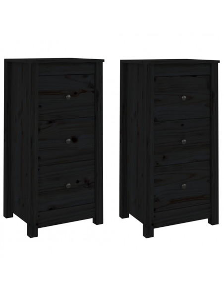Credenze 2 pz Nere 40x35x80 cm in Legno Massello di Pino