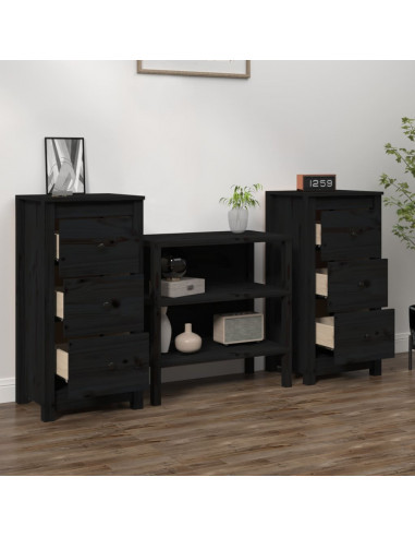 Credenze 2 pz Nere 40x35x80 cm in Legno Massello di Pino
