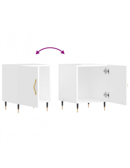 Comodini 2 pz Bianco Lucido 40x40x50 cm in Legno Multistrato