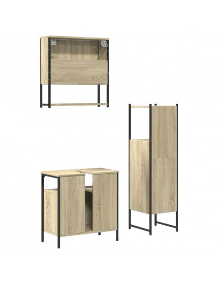 Set Mobili da Bagno 3 pz Rovere Sonoma in Legno Multistrato