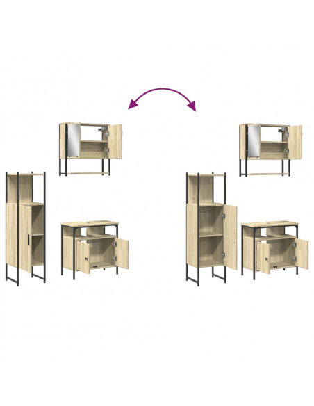 Set Mobili da Bagno 3 pz Rovere Sonoma in Legno Multistrato