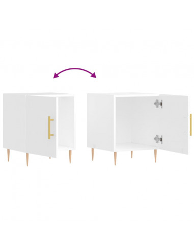 Comodini 2 pz Bianco Lucido 40x40x50 cm in Legno Multistrato
