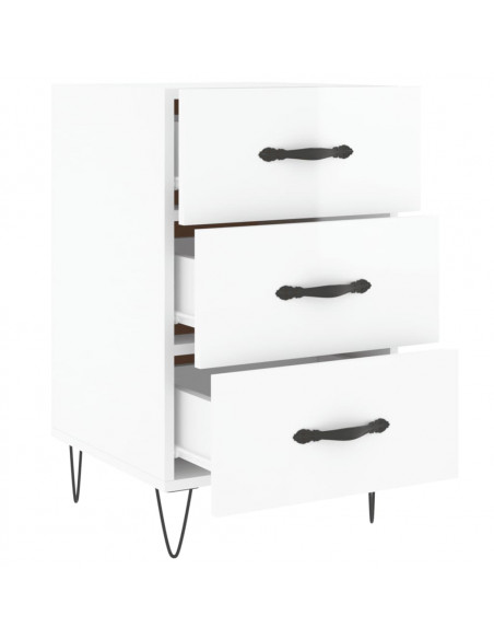Comodino Bianco Lucido 40x40x66 cm in Legno Multistrato