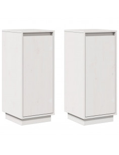 Credenze 2 pz Bianche 31,5x34x75 cm in Legno Massello di Pino 2