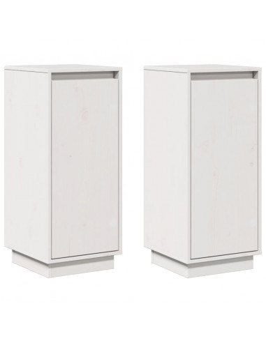 Credenze 2 pz Bianche 31,5x34x75 cm in Legno Massello di Pino