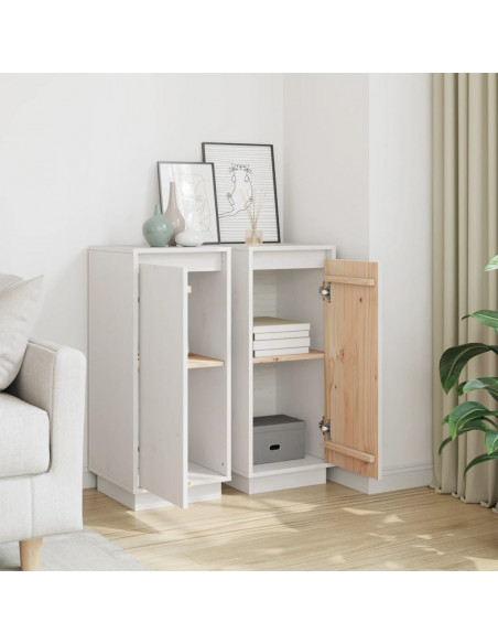 Credenze 2 pz Bianche 31,5x34x75 cm in Legno Massello di Pino