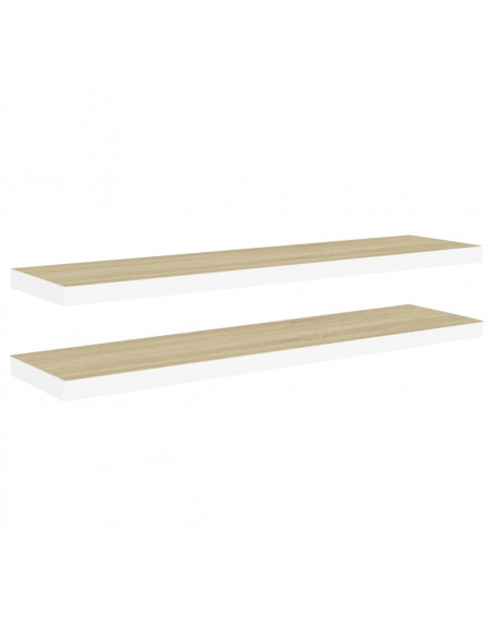 Scaffali a Parete 2 pz Rovere e Bianco 90x23,5x3,8 cm in MDF