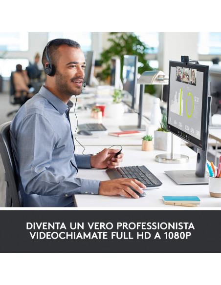 Logitech C920 HD Pro Webcam, Videochiamata Full HD 1080p/30fps, Audio Stereo ‎Chiaro, ‎Correzione Luce HD, Funziona con Skyp