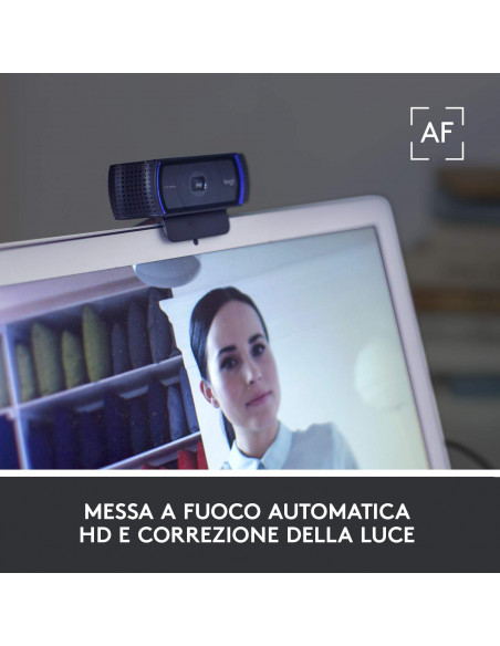 Logitech C920 HD Pro Webcam, Videochiamata Full HD 1080p/30fps, Audio Stereo ‎Chiaro, ‎Correzione Luce HD, Funziona con Skyp