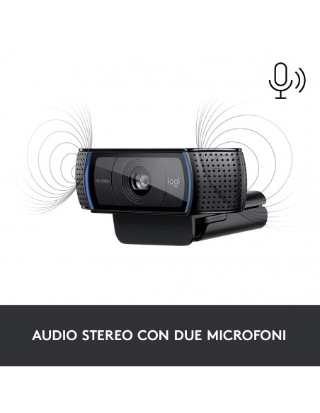 Logitech C920 HD Pro Webcam, Videochiamata Full HD 1080p/30fps, Audio Stereo ‎Chiaro, ‎Correzione Luce HD, Funziona con Skyp