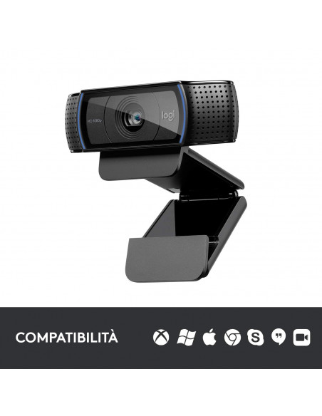 Logitech C920 HD Pro Webcam, Videochiamata Full HD 1080p/30fps, Audio Stereo ‎Chiaro, ‎Correzione Luce HD, Funziona con Skyp