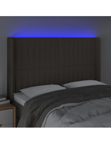 Testiera a LED Tortora 147x16x118/128 cm in Tessuto