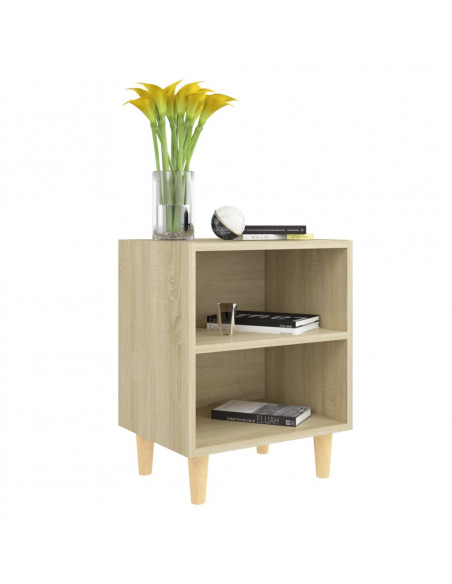 Comodino con Gambe in Legno Massello Rovere Sonoma 40x30x50cm