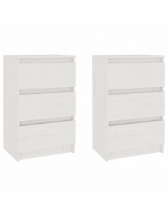 Comodini 2 pz Bianchi 40x29,5x64 cm in Legno Massello di Pino 2