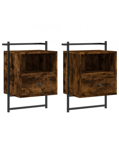 Comodini a Muro 2 pz Rovere Fumo 40x30x61 cm Legno Multistrato