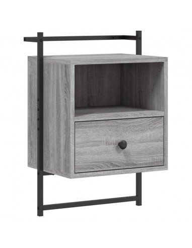 Comodino a Muro Grigio Sonoma 40x30x61 cm Legno Multistrato