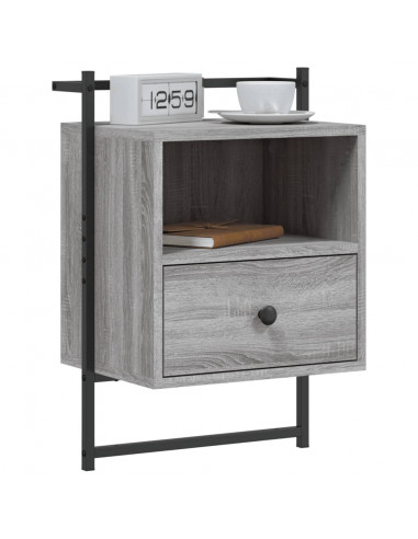 Comodino a Muro Grigio Sonoma 40x30x61 cm Legno Multistrato