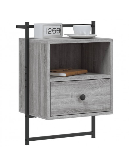 Comodino a Muro Grigio Sonoma 40x30x61 cm Legno Multistrato
