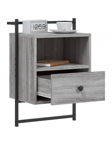 Comodino a Muro Grigio Sonoma 40x30x61 cm Legno Multistrato