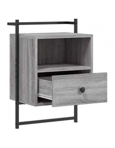 Comodino a Muro Grigio Sonoma 40x30x61 cm Legno Multistrato