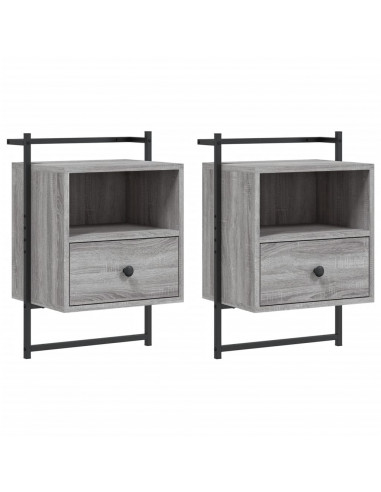 Comodini a Muro 2 pz Grigio Sonoma 40x30x61cm Legno Multistrato
