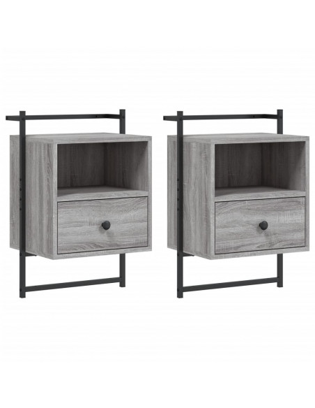 Comodini a Muro 2 pz Grigio Sonoma 40x30x61cm Legno Multistrato