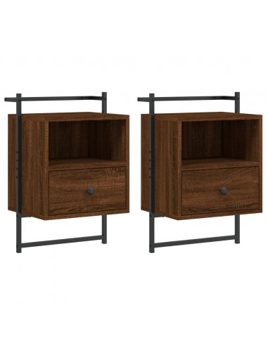 Comodini a Muro 2pz Rovere Marrone 40x30x61cm Legno Multistrato