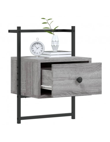 Comodino a Muro Grigio Sonoma 35x30x51 cm Legno Multistrato