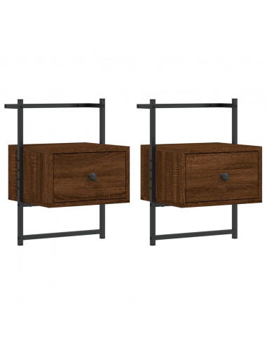 Comodini a Muro 2pz Rovere Marrone 35x30x51cm Legno Multistrato