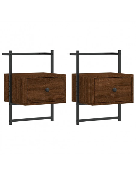 Comodini a Muro 2pz Rovere Marrone 35x30x51cm Legno Multistrato