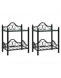 Comodini Set 2pz in Acciaio e Vetro Temperato 45x30,5x60cm Nero 2