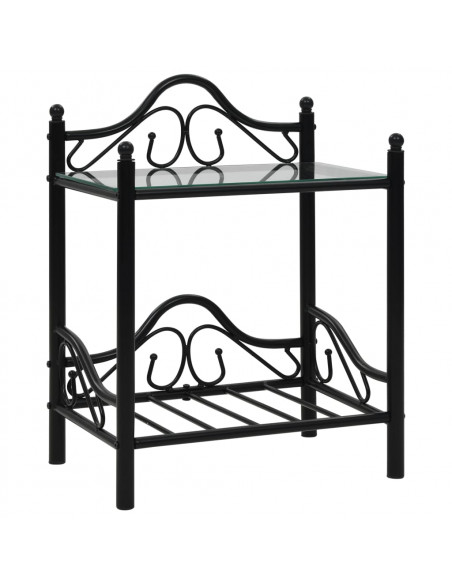 Comodini Set 2pz in Acciaio e Vetro Temperato 45x30,5x60cm Nero