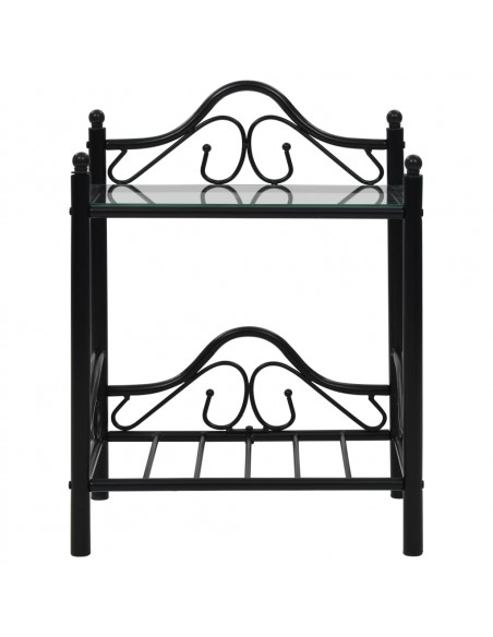 Comodini Set 2pz in Acciaio e Vetro Temperato 45x30,5x60cm Nero
