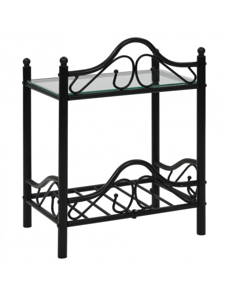 Comodini Set 2pz in Acciaio e Vetro Temperato 45x30,5x60cm Nero