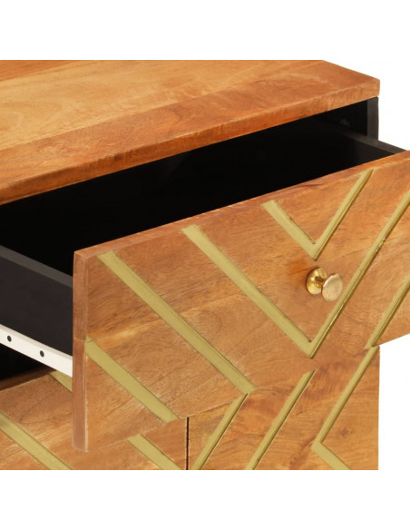 Comodino Nero 40x29x50 cm in Legno Massello di Mango