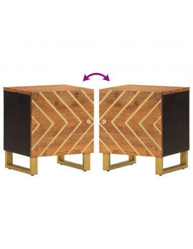 Comodini 2 pz Marrone e Nero in Legno Massello di Mango