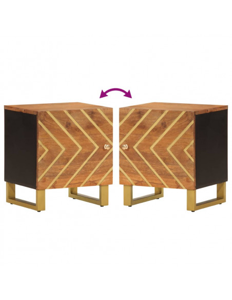 Comodini 2 pz Marrone e Nero in Legno Massello di Mango