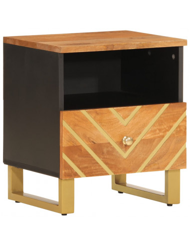 Comodino Marrone e Nero in Legno Massello di Mango
