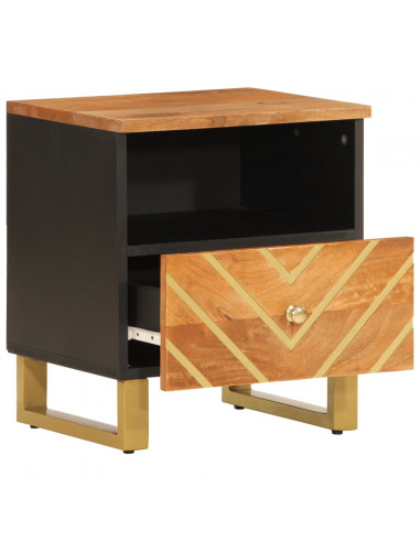 Comodino Marrone e Nero in Legno Massello di Mango